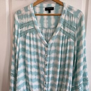 Lane‎ Bryant Women's Plus Size Oasis Lace Tie-Dye Stripe Peasant Top Size 22/ 24